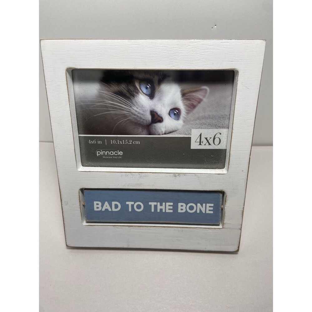 Pinnacle Holds 4 X 6 Cat Photo Frame Wooden with Turning Sign Bad to the Bone